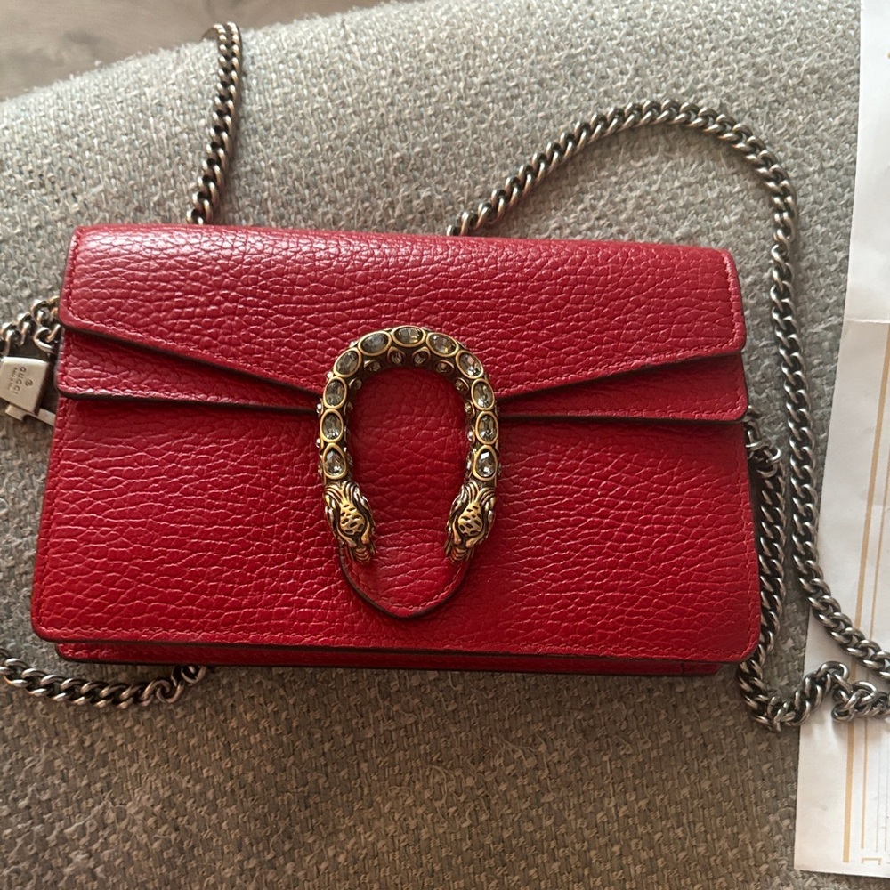 Red Leather Chain Shoulder Bag